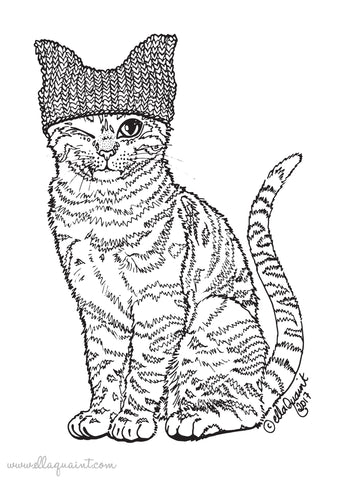 Pink Pussy Hat Cat Cololuring / Coloring Page - Free Instant Download