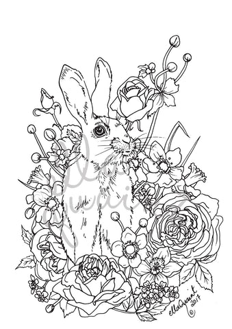 Bunny Bouquet a free Colouring / Coloring Page Instant Download