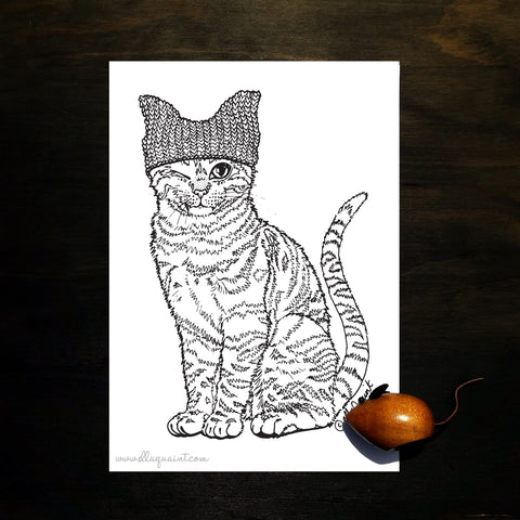 Pink Pussy Hat Cat Cololuring / Coloring Page - Free Instant Download