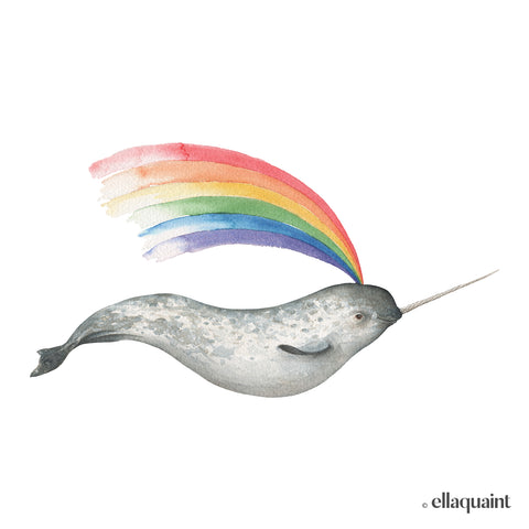 Rainbow Narwhal - a limited edition fine art print